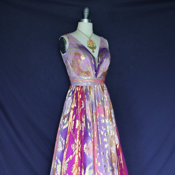 Elegant Purple and Gold Evening Gown - Picture 6 of 11